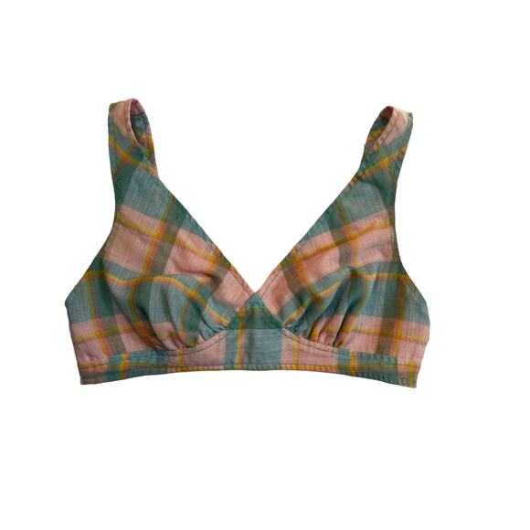 Womens Bikini Top Multicolor Plaid Adjustable Button Strap and Back Swimwear XXS - Picture 1 of 5